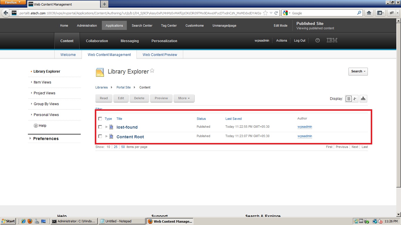 IBM Websphere Portal Server Enable and Disable Managed