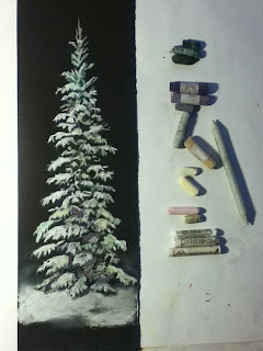 Blue Spruce, pastel painting, winter art