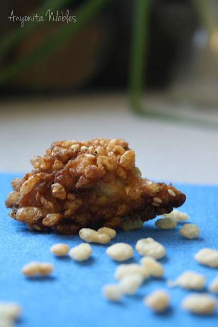 One honeyed popcorn chicken with uncooked Rice Krispies | Anyonita Nibbles
