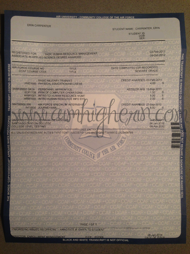 community college of the air force transcript request