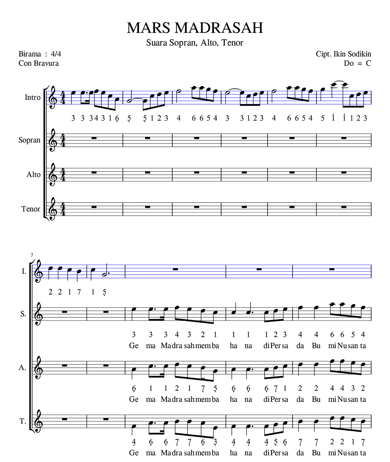 Notasi Lagu Mars Madrasah Suara Sopran , Alto dan Tenor | Arpegio Sheet