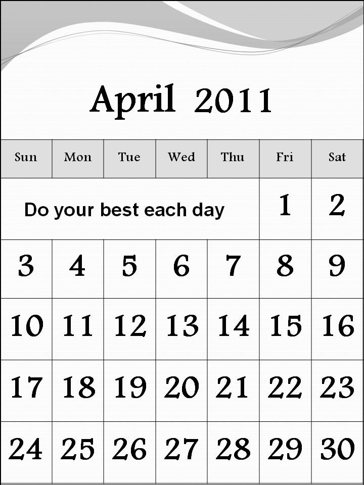 april 2011 calendar