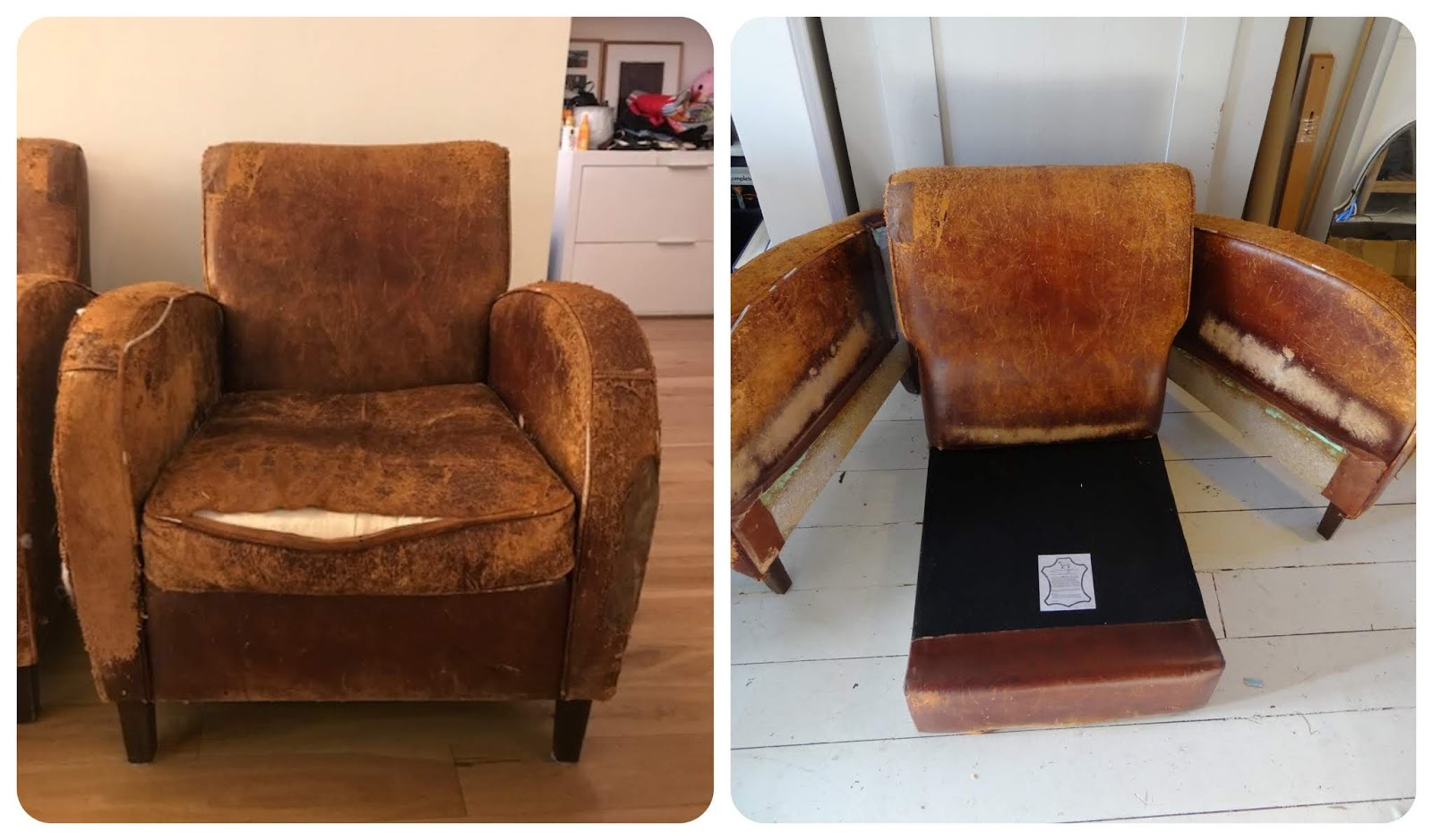 STAPLE AND TACK Leather armchair in for a recover