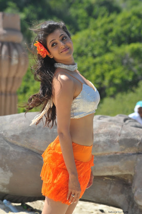 Kajal Agarwal in Orange Skirt from telugu movie Businessman