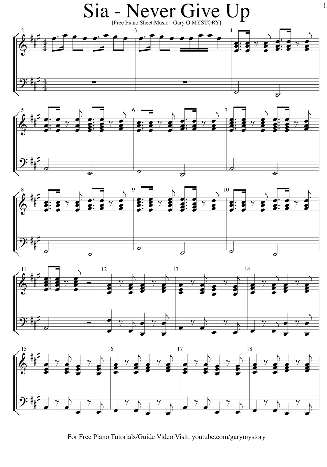 Sia Never Give Up FREE PIANO SHEET MUSIC (Easy Piano Tutorial Video