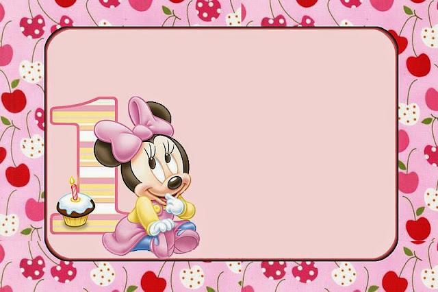 Minnie Primer Año con Lunares: Invitaciones para Imprimir Gratis. Para hacer invitaciones, tarjetas, marcos de fotos o etiquetas, para imprimir gratis de Minnie Primer Año con Lunares.