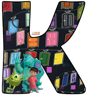 Alfabeto de Mike, Sully y Boo con las Puertas de Monsters S. A. 