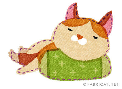 可愛い枕を使う茶ぶち 猫のイラスト