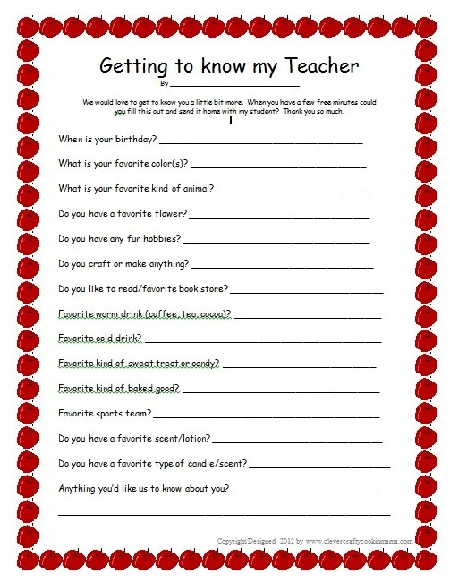 Get To Know Your Teacher Free Printable - Printable Word Searches