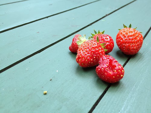 strawberries on a table