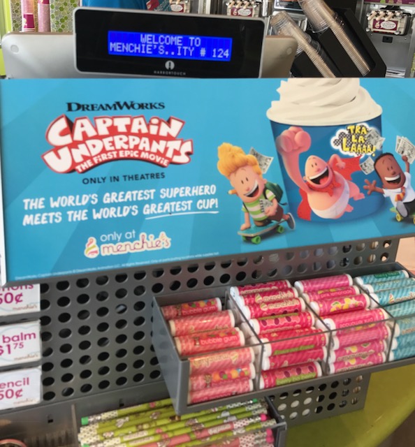 FroYo Girl Speaks Menchie’s Captain Underpants Cups and Signs