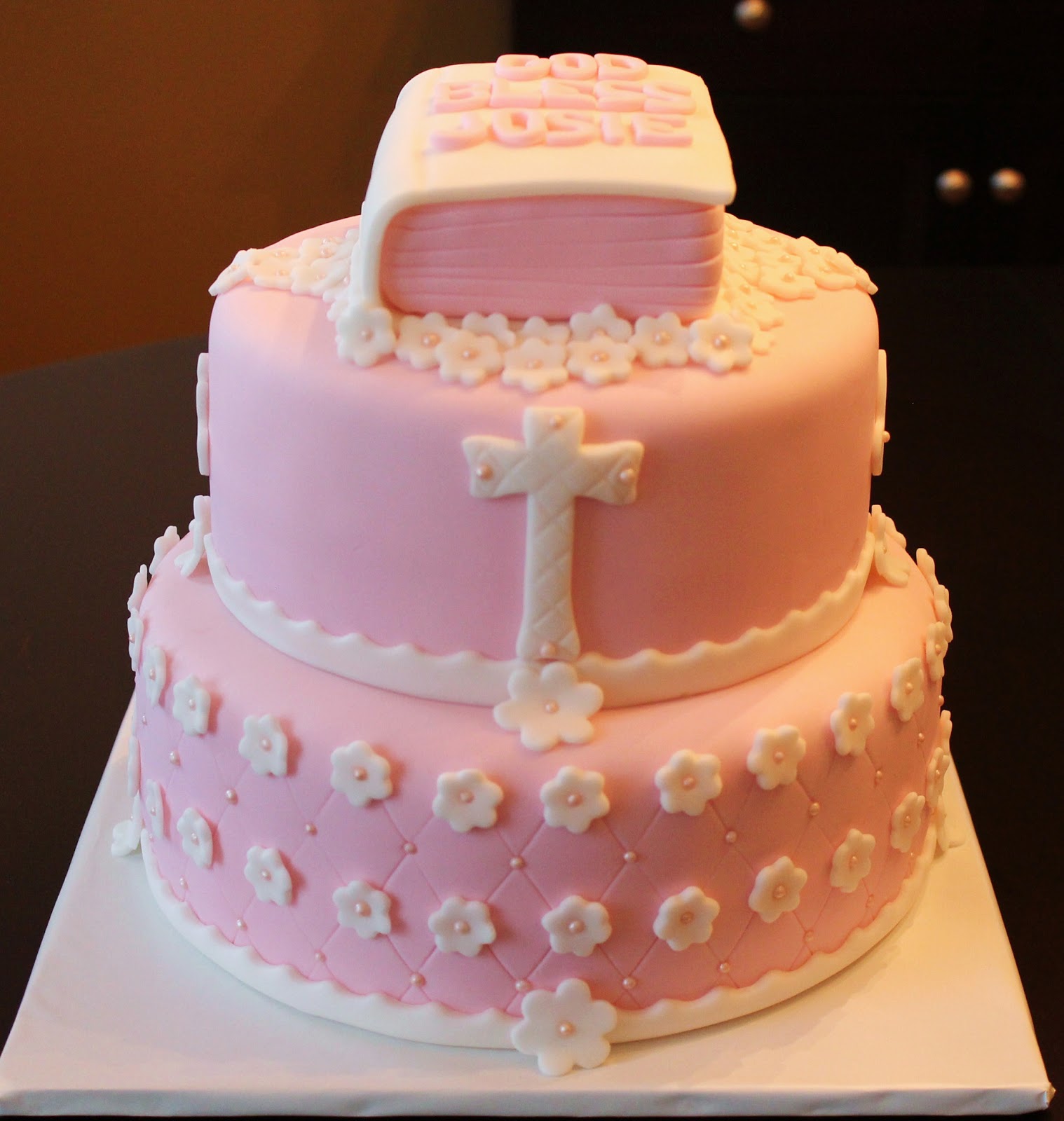 Creative Cakes by Lynn Pink Tiered First Communion Cake