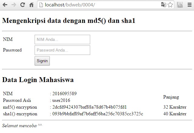 Mengenkripsi Data Dengan MD5() dan SHA1()