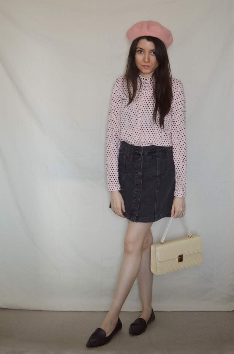 Pink Beret and Black Skirt