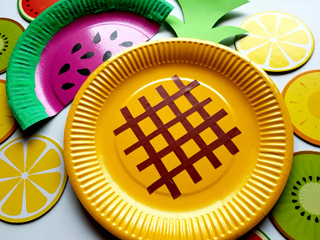 arbuz- ananas - owoce z papierowych talerzyków - summer children crafts - diy - prace plastyczne - wakacje z dzieckiem - kreatywnie z dzieckiem