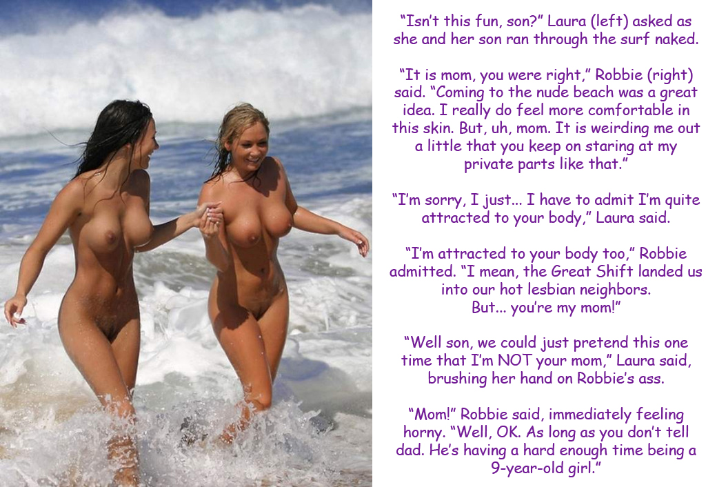 Naturist Beach Fap - TG Swapping Caps: Mother-son nude beach trip