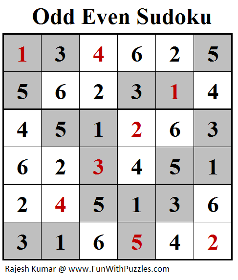 Odd Even Sudoku (Mini Sudoku Series #100) Solution