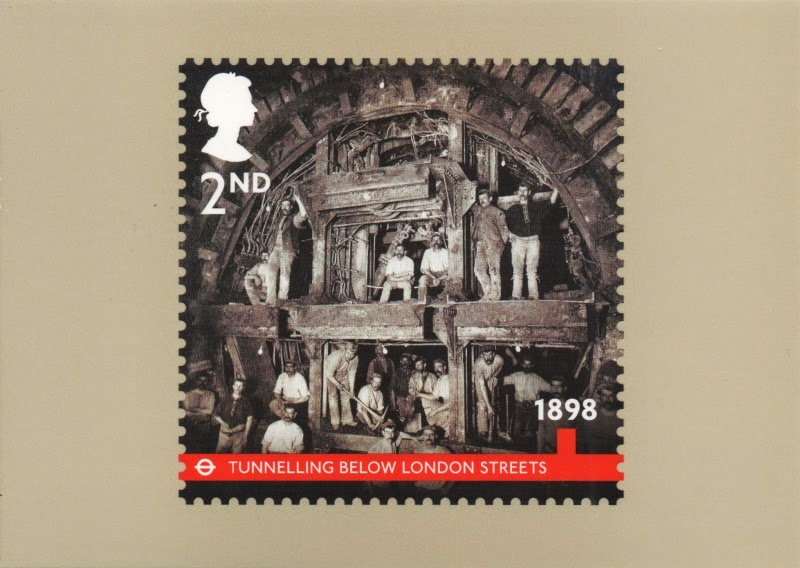 stamp card showing men tunnelling for the London Underground