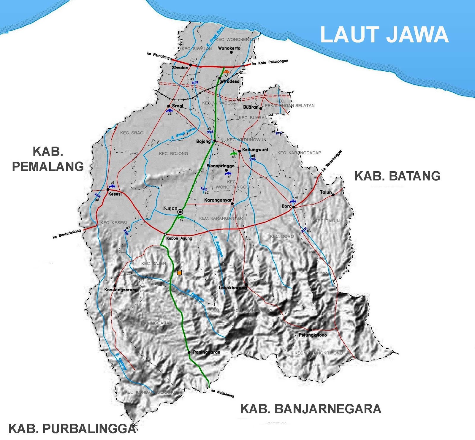 Peta Kabupaten Pekalongan Lengkap 19 Kecamatan Gambar Infrastruktur Indonesia Diwarnai