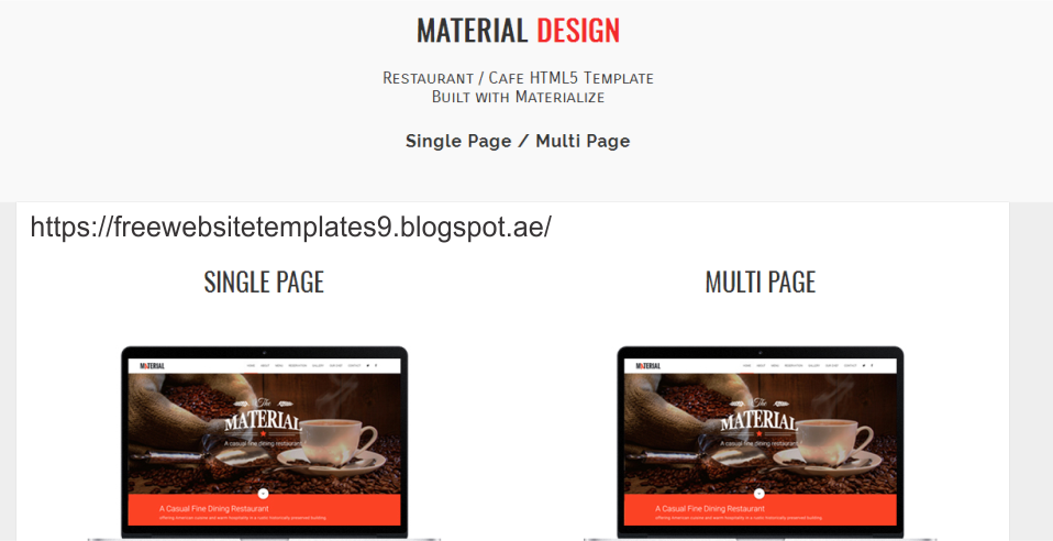 Material Responsive Restaurant Cafe Html Template Free