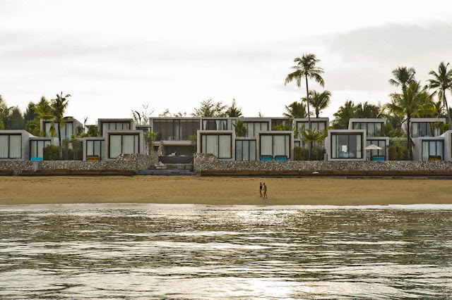 Modern homes on the beach from the sea