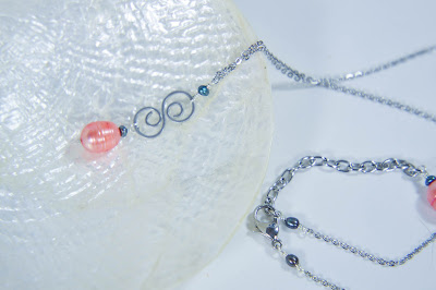 coral and peacock pearl and hammered steel pendant necklace