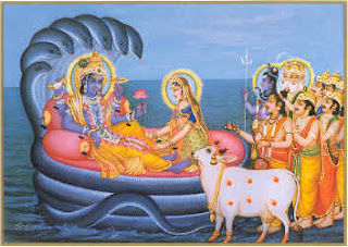 Lord vishnu sitting on snake