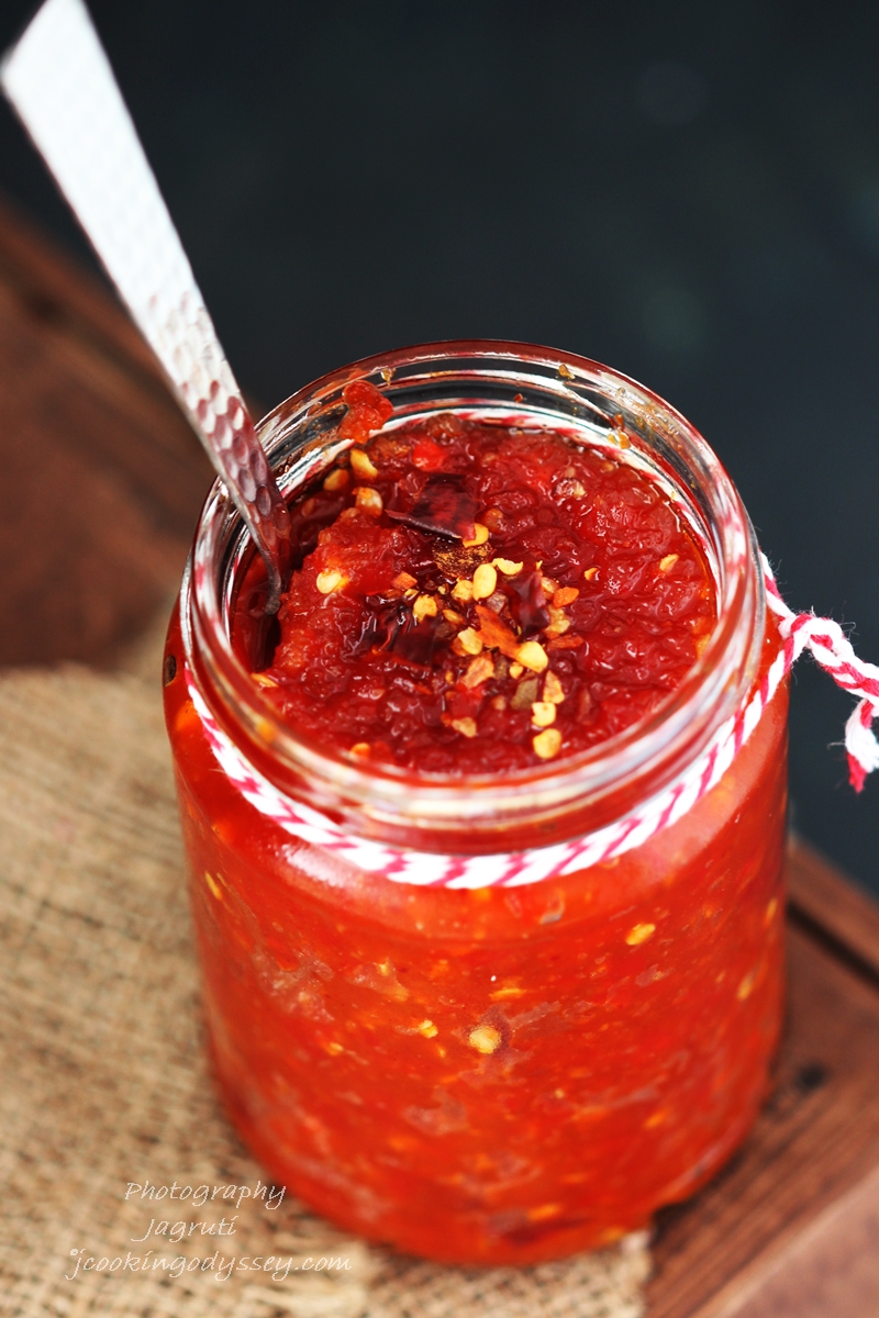 Jagruti's Cooking Odyssey Red Pepper and Chilli Chutney for cheese 