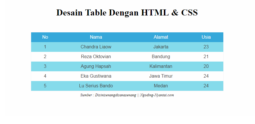 Cara Mendesain Tabel Dengan HTML & CSS. - Ngoding Nyantai
