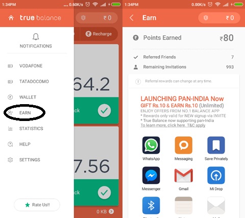 Get free Rs.20 instantly + Unlimited recharge with True Balance app