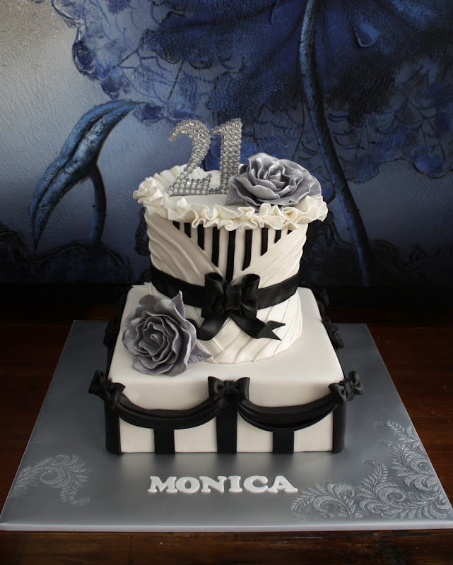 Sandy's Cakes: Happy 21st Monica...Black & White French Themed cake