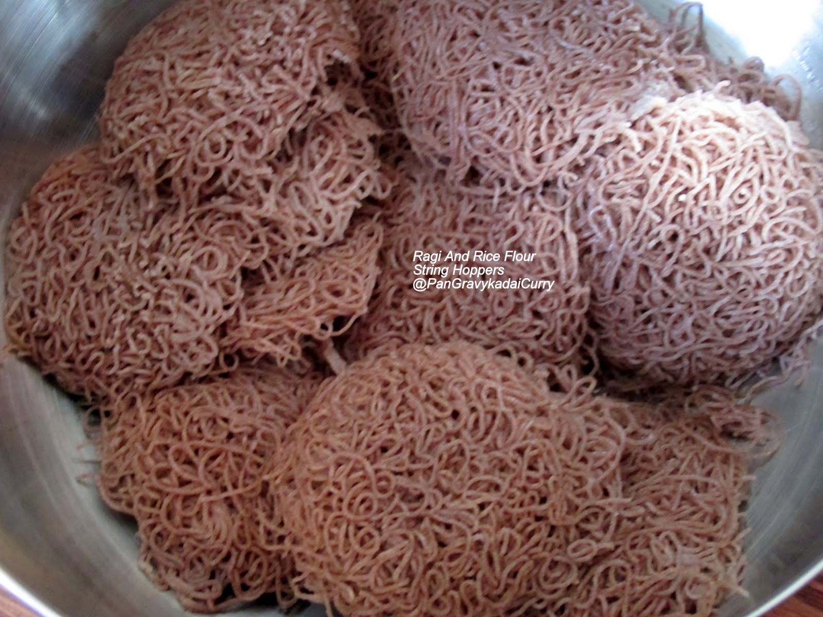 Pan Gravy Kadai Curry Rice And Finger Millet Flour "String Hoppers"