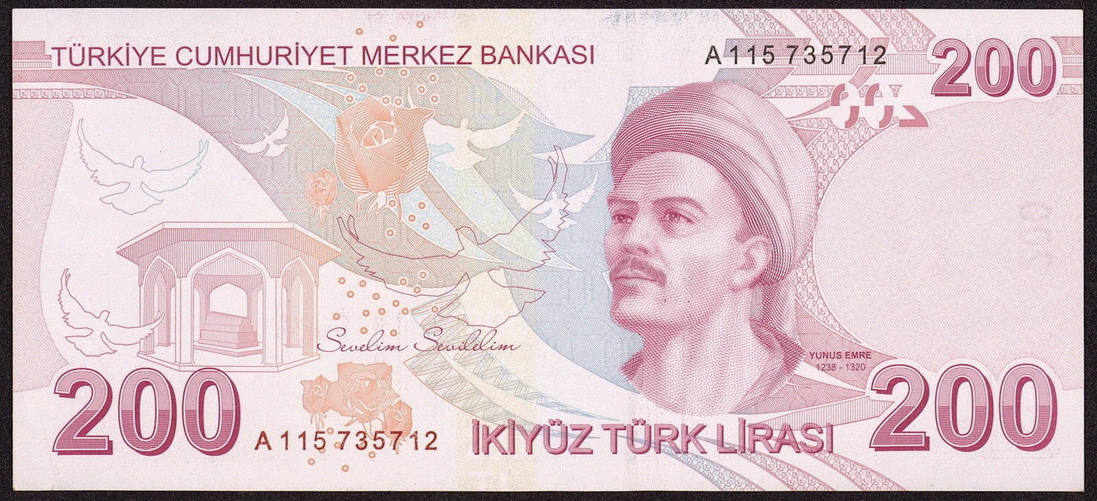 Turkey Banknotes 200 Turkish Lira note 2013 Yunus Emre