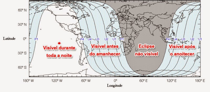 Visibilidade Eclipse Lunar e Lua de Sangue abril de 2014