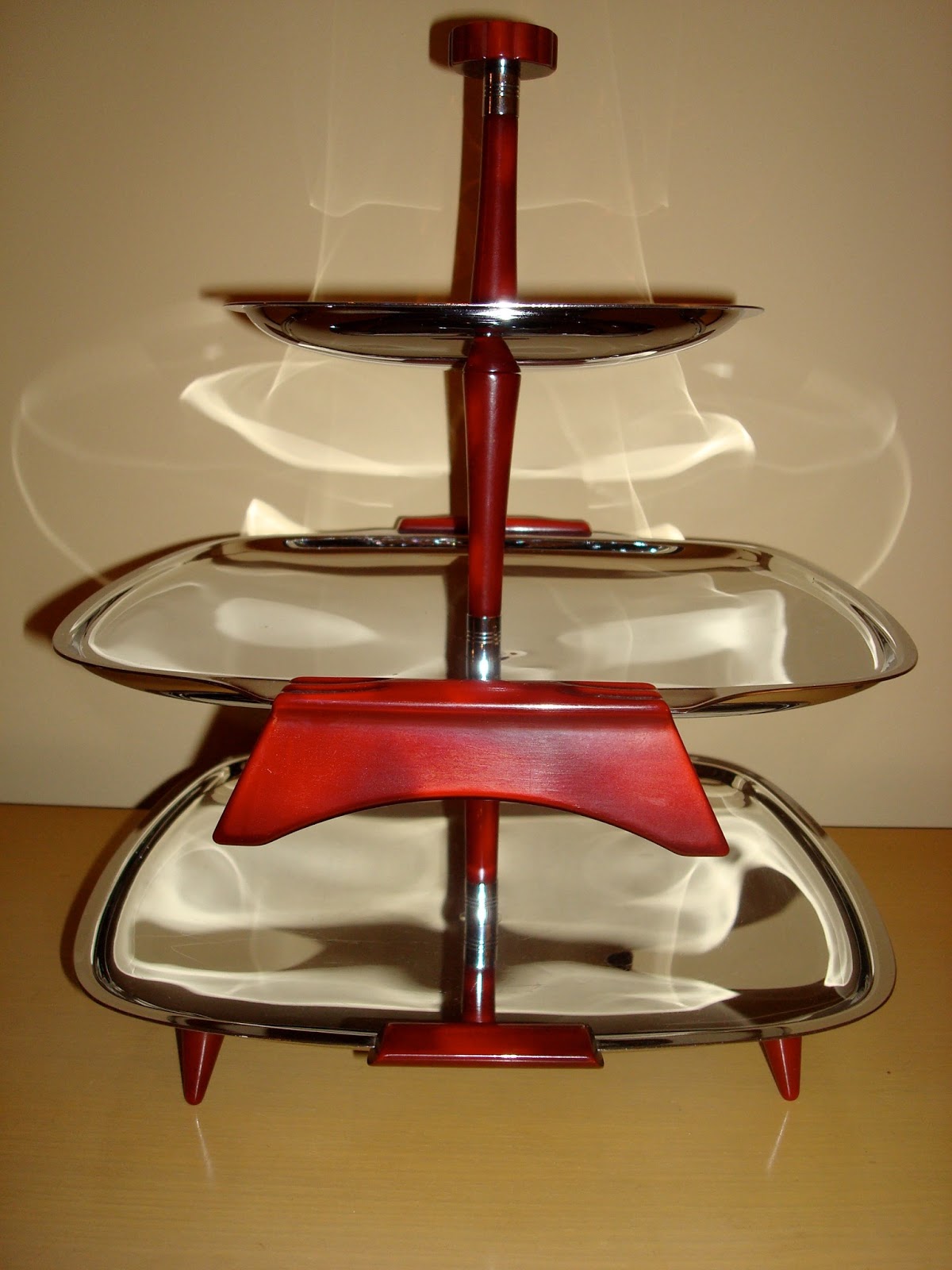Era Antiques Mid Century Chrome Three Tier Serving Tray with Bakelite