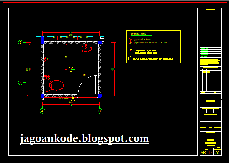 Rencana Denah Instalasi Listrik Kamar Mandi WC Autocad 2M 