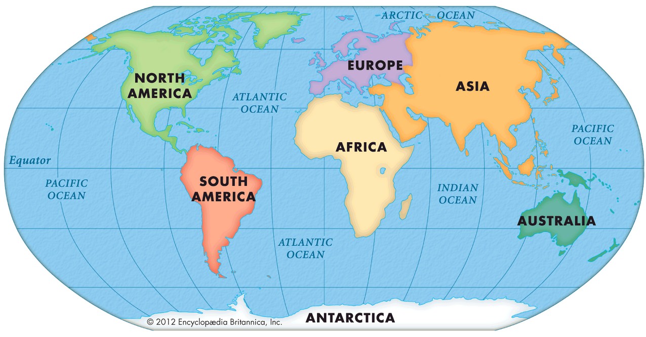 Study Map Of Continents And Oceans