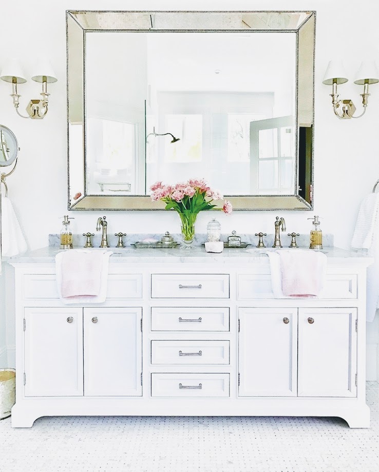 Cool White, Marble Accented Bathroom