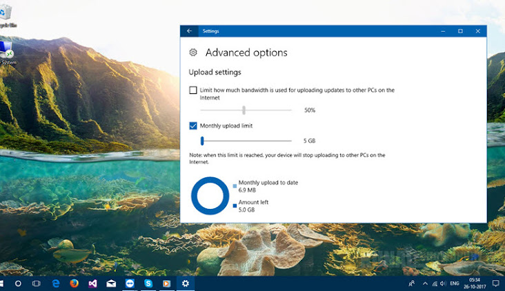 Windows 10 Fall Creators Update allows you to optimize the update bandwidth