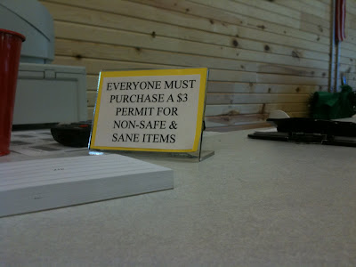 Desktop published sign reading Everyone must purchase a $3 permit for non-safe and sane items