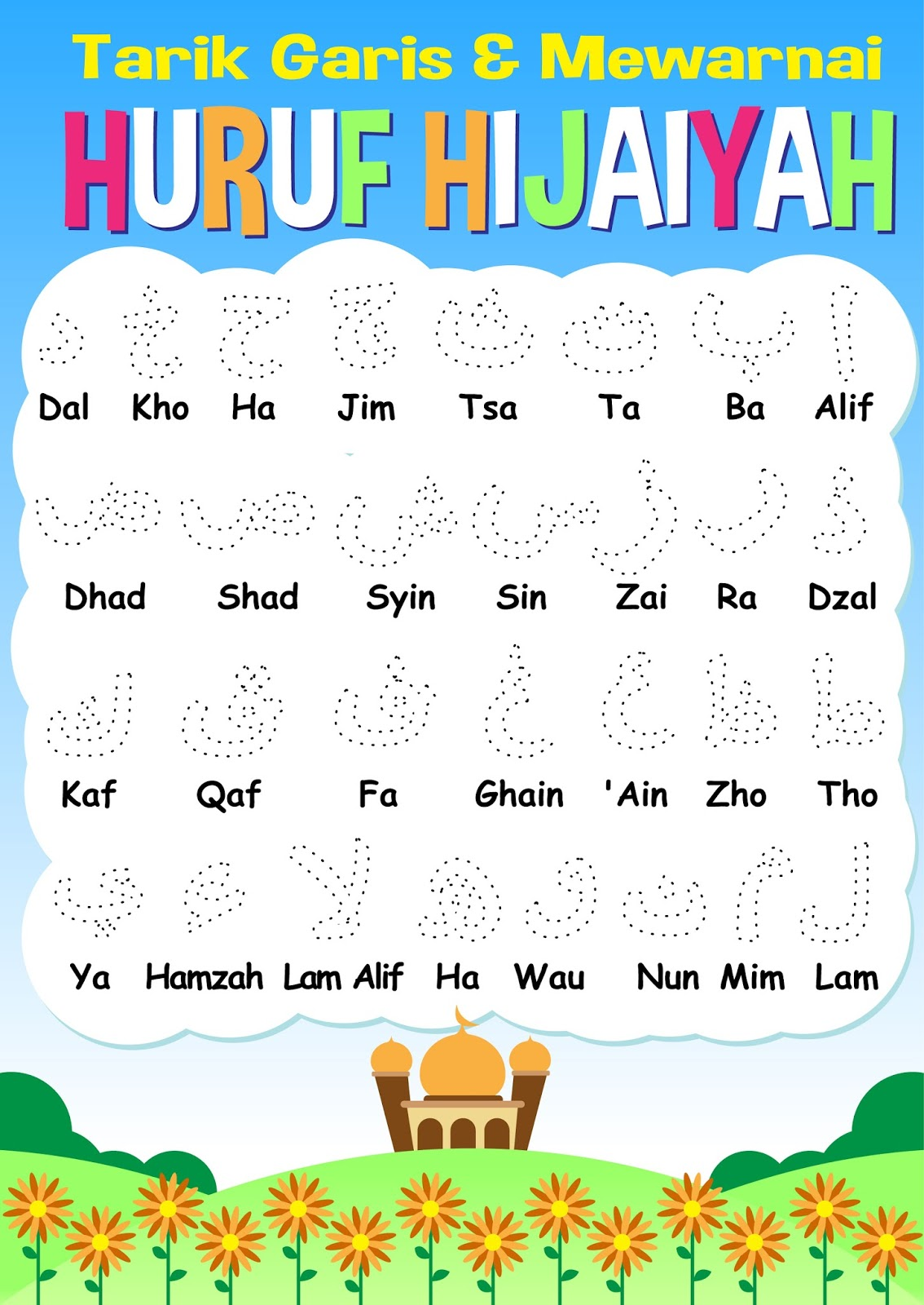 Gambar Wallpaper Mewarnai Hitam Putih Huruf Hijaiyah Anak