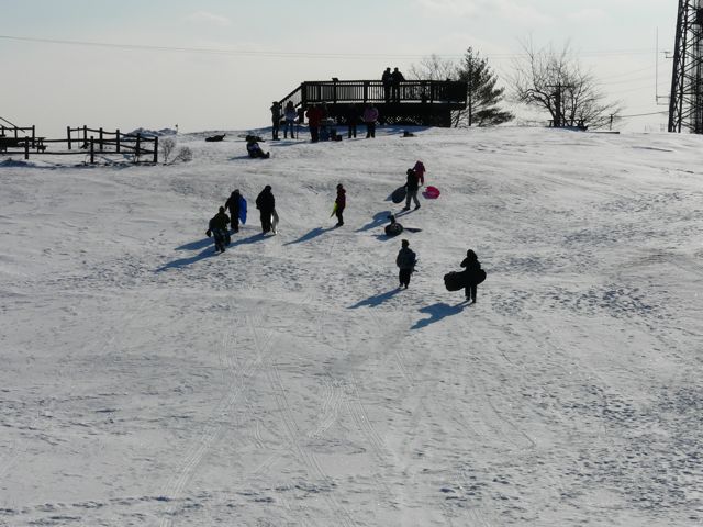 kids sledding on the summit of mt. a