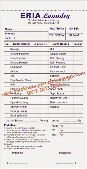 Contoh Nota Formulir Usaha Laundry  Service Laptop