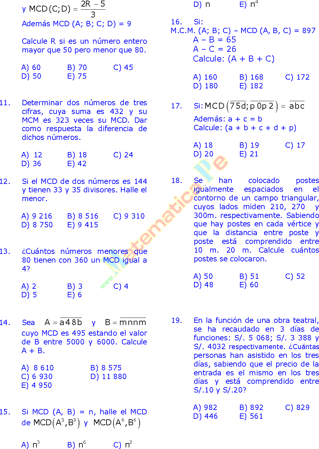 Minimo Comun Multiplo 5 Y 3 MÁXIMO COMUN DIVISOR Y MÍNIMO COMUN MÚLTIPLO EJERCICIOS RESUELTOS DE