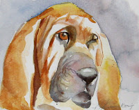 Big eyed hound dog watercolor painting