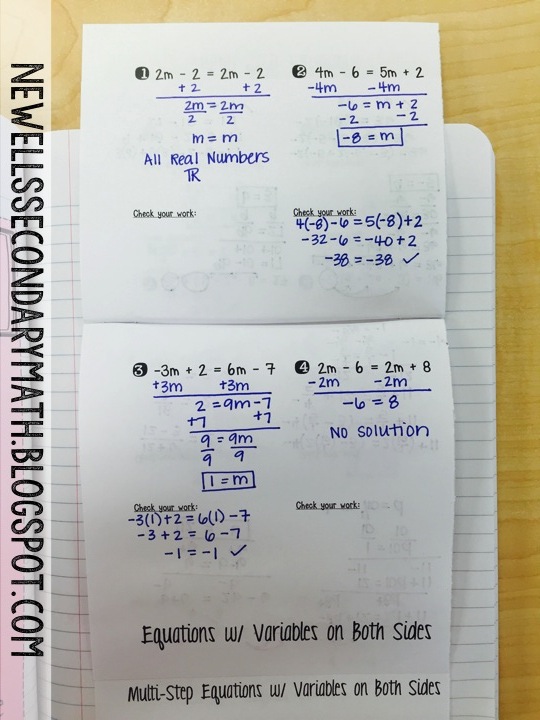Solving Equations Flipbook for INB Mrs. Newell's Math