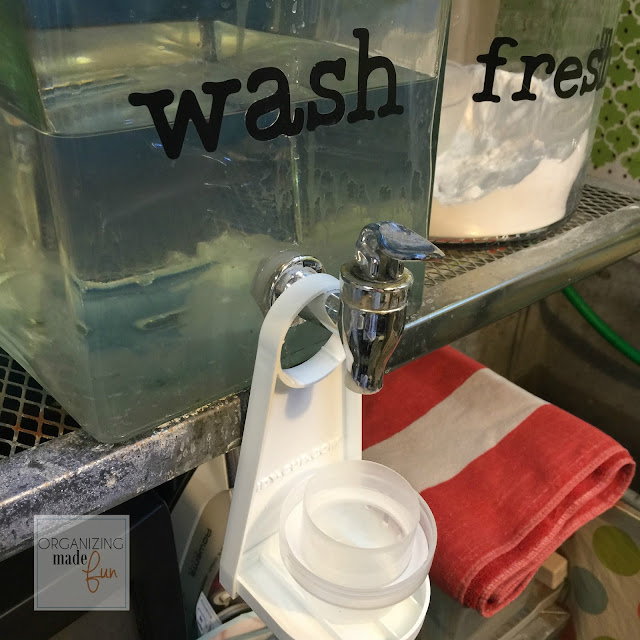 Keep your laundry organized and tidy using a tidy cup to keep from dripping messes:: OrganizingMadeFun.com