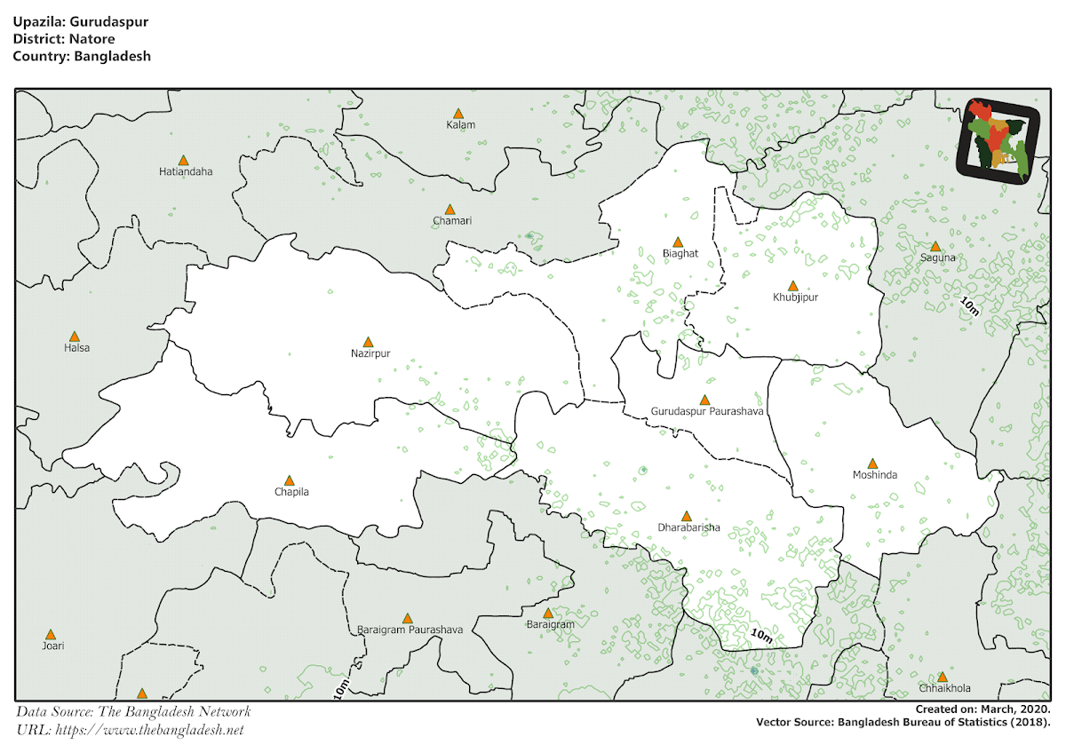 Gurudaspur Upazila Elevation Map Natore District Bangladesh