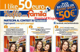 Logo Vinci gratis Buoni Famila da 50 euro con  un selfie