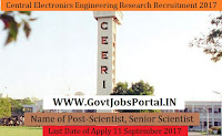 Central Electronics Engineering Research Institute Recruitment 2017– 20 Scientist, Senior Scientist